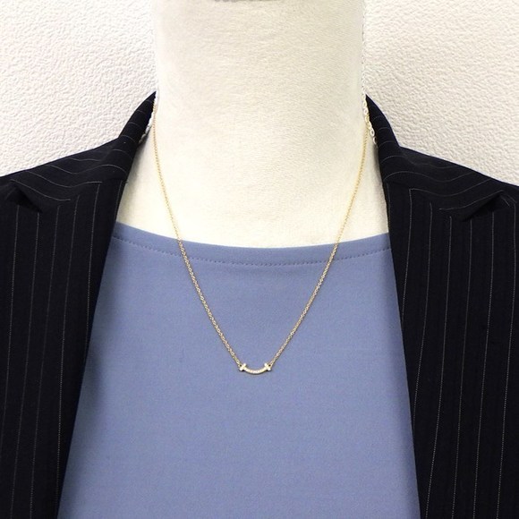 Tiffany Necklace T Smile Micro Mini Diamond Yellow Gold